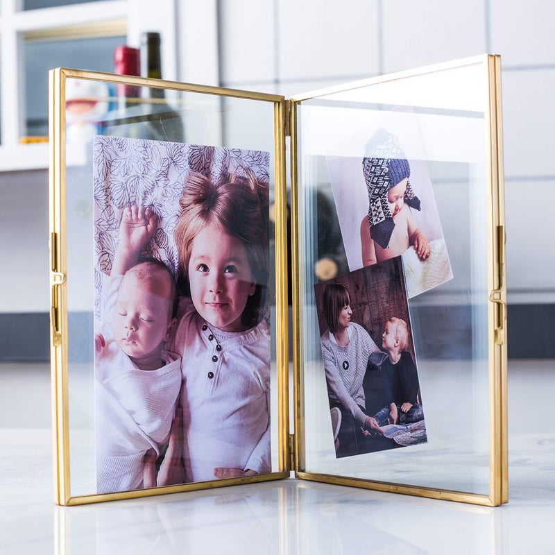 Levilan Double Picture Frames Gold Double Pictures Frame with Pressed Glass Photo Frame, Brass (5 x 7â€) - Image 3